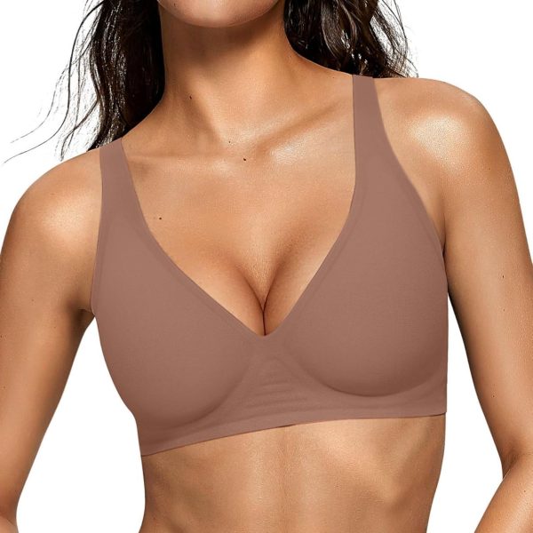 Womens Deep V Bras Wireless Comfortable Bra Supportive No Underwire Bras Tshirt Push Up Bralettes Plunge Seamless Bra