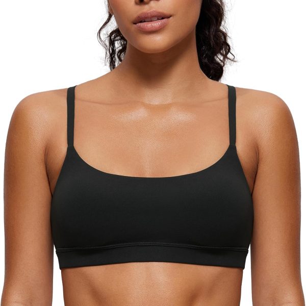 Women  Adjustable Spaghetti Strap Sports Bra - Scoop Neck Wireless Padded Yoga Workout Crop Top